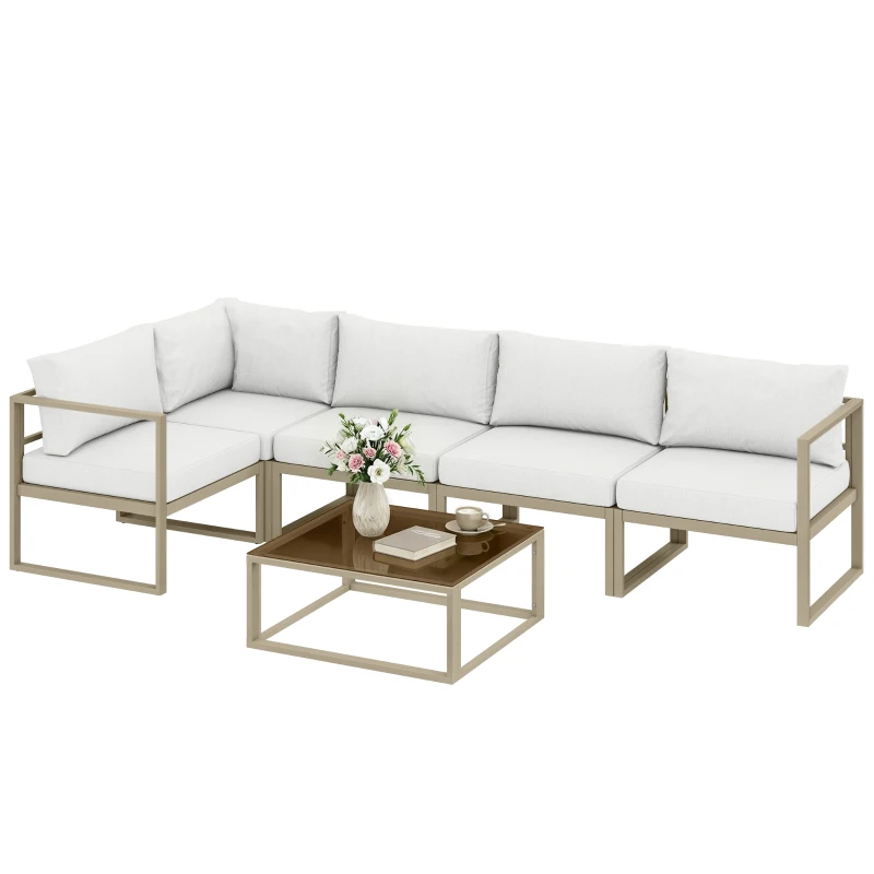 Outsunny 5 Seater Aluminium Garden Furniture Set, Garden Sofa Set with Thick Cushions for Patio and Balcony, Outdoor, White