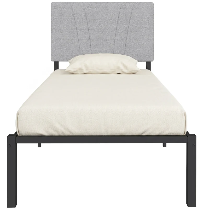 HOMCOM 3FT Single Bed Frame with Upholstered Headboard and Underbed Storage, Black and Light Grey