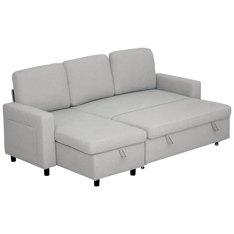 HOMCOM L Sofa Bed, with Storage - Light Grey