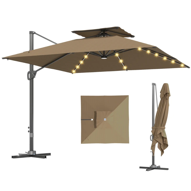 Outsunny Multi-Angle LED Light Parasol Umbrella - Khaki