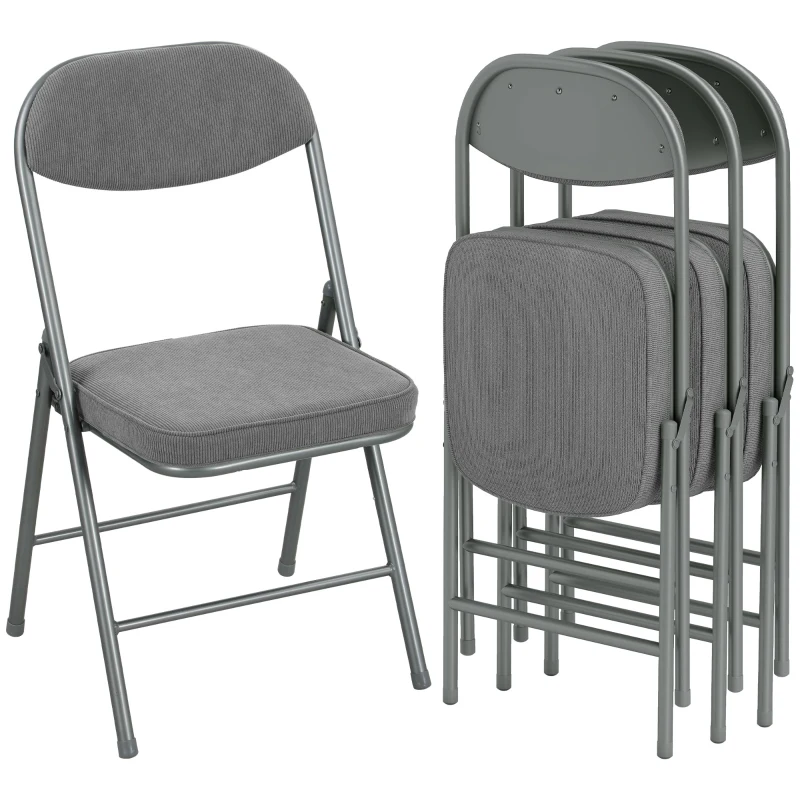 HOMCOM Set of Four Folding Corduroy Seat Chairs - Grey