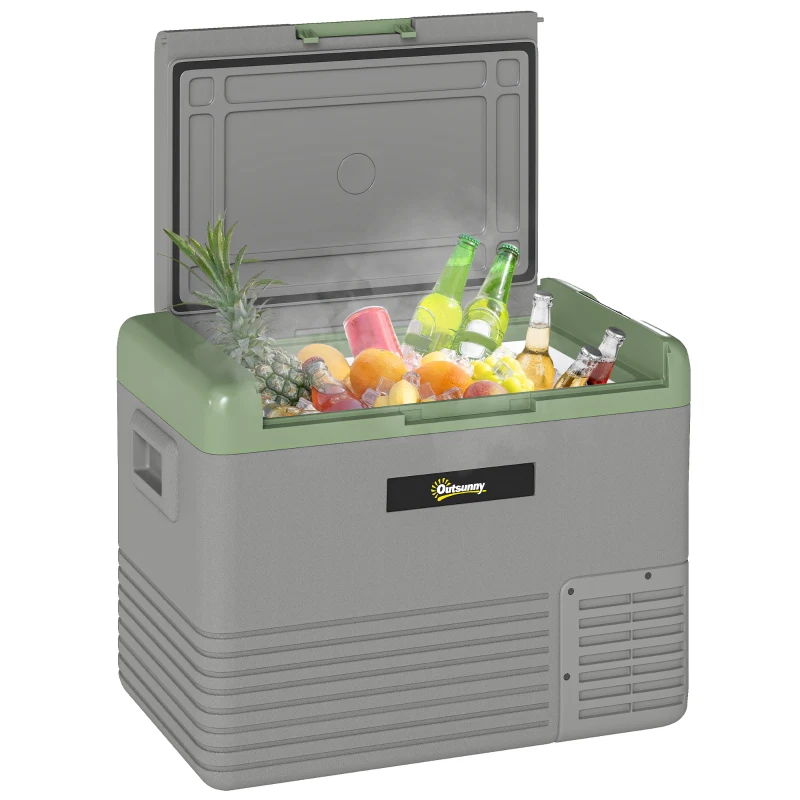 Outsunny 40L Portable Car Refrigerator - Light Green and Grey