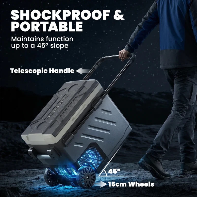 Outsunny 49L Compressor Car Fridge Freezer, Dual Zone Camping Refrigerator with App Control, Telescopic Handle, -20℃-20℃