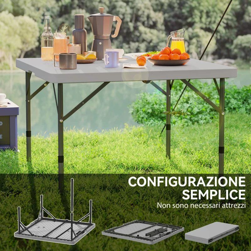 Outsunny Tavolo da Campeggio Pieghevole e Regolabile su 2 Altezze, in HDPE e Metallo, 86x86x74 cm, Grigio Scuro