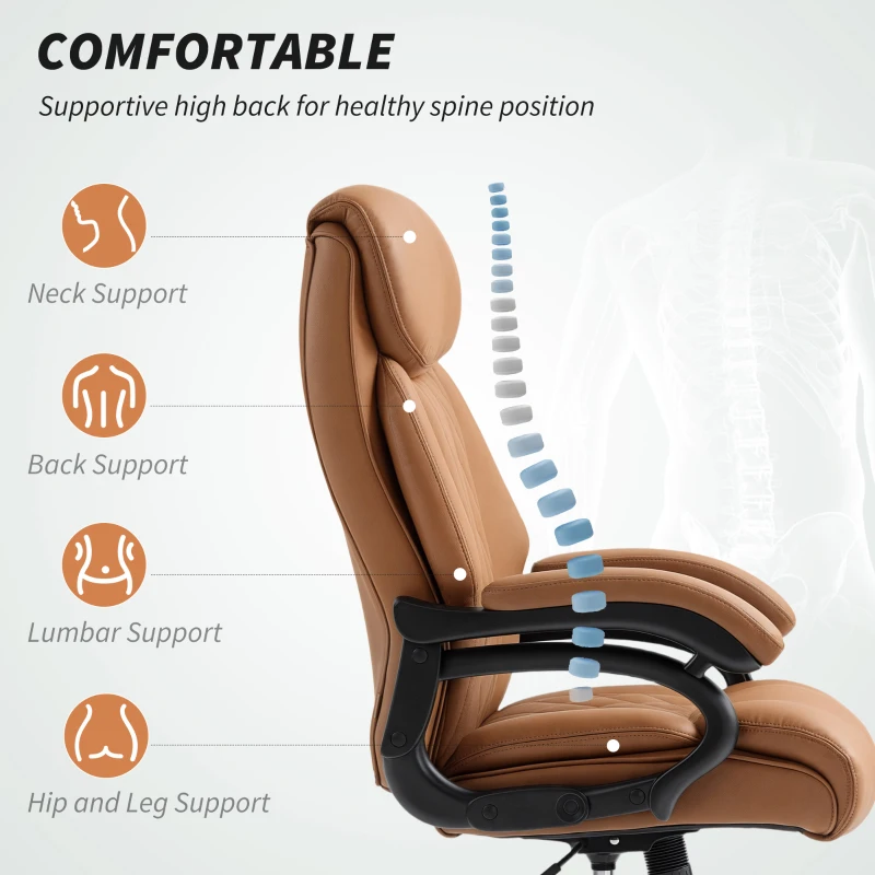 HOMCOM Spring Padded Faux Leather Office Chair - Light Brown