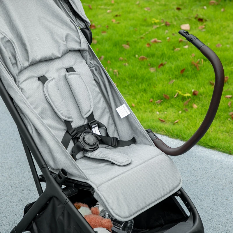 AIYAPLAY Foldable Baby Stroller with Adjustable Seat, 5-Point Harness, Canopy, Basket, 6.3kg Lightweight & Compact, Light Grey
