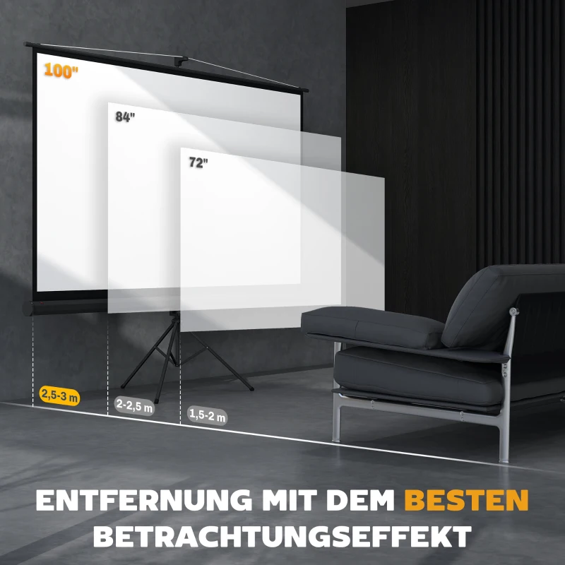 HOMCOM Beamer Leinwand mit Stativ 221 x 124 cm 100 Zoll 16:9 HD 4K Rollo-Leinwand