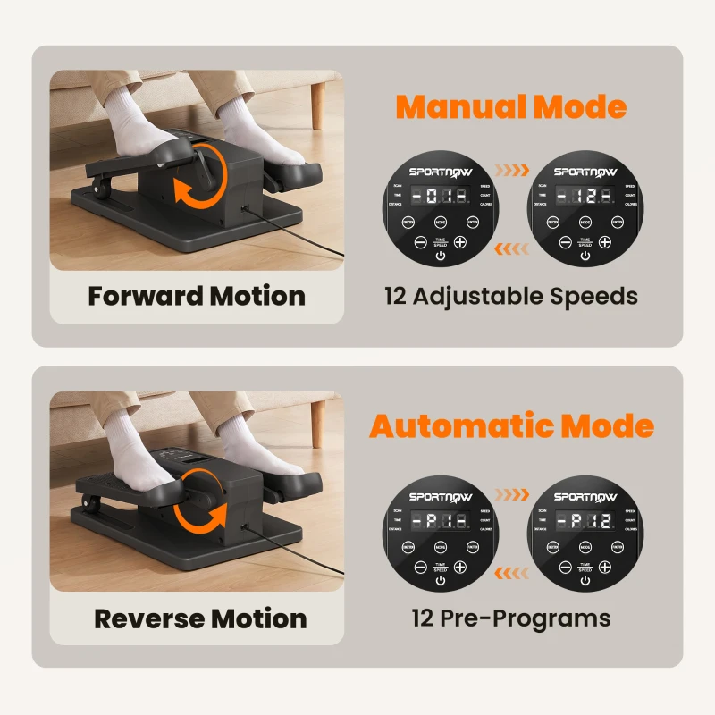SPORTNOW Under Desk Elliptical Machine with Manual & Auto Modes, 12 Adjustable Speed, Remote Control & LED Monitor for Home