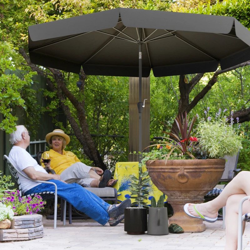 Outsunny 2.7m Patio Parasol Garden Umbrellas with Aluminium Pole, UPF 50+ Outdoor Sun Shade Table Umbrella with Tilt, Crank, 8 Ribs, Ruffles,, Black