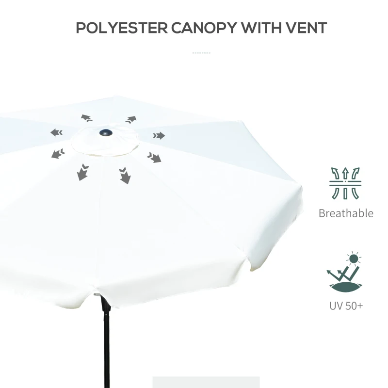 Outsunny 2.7m Patio Parasol Garden Umbrellas with Aluminium Pole, UPF 50+ Outdoor Sun Shade Table Umbrella with Tilt, Crank, 8 Ribs, Ruffles, White