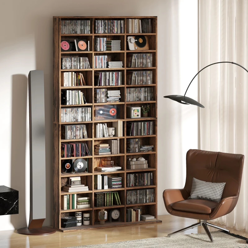 HOMCOM CD Storage Unit with Adjustable Shelves, 102 x 195 cm, Rustic Brown