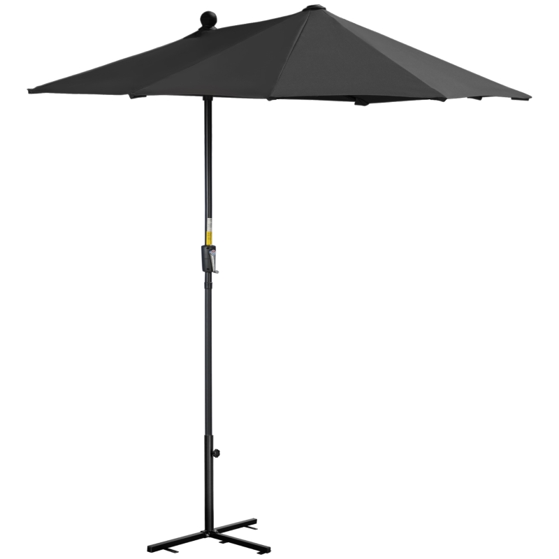 Outsunny 2m Half Parasol Market Umbrella Garden Balcony Parasol with Crank Handle, Base, Double-Sided Canopy, Black