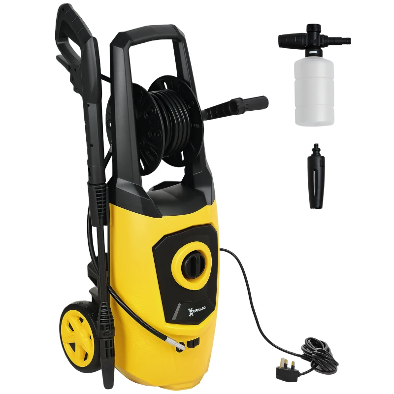DURHAND 1800W High Pressure Washer, 150 Bar Pressure, 510 L/h Flow, High-Performance Portable Power Washer Jet Wash Cleaner with 6M Hose and Hose Reel for Garden, Car, Furniture, Yellow