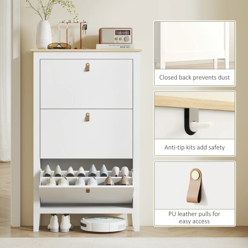 HOMCOM Modern Three-Drawer Shoe Cabinet - White