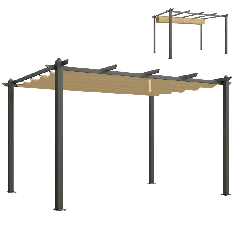 Outsunny 3 x 4m Aluminium Pergola, with Retractable Roof - Khaki