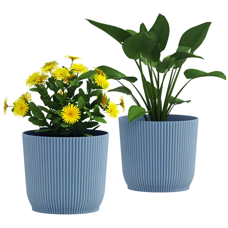 Outsunny Set of Two Ф22cm Planters - Blue