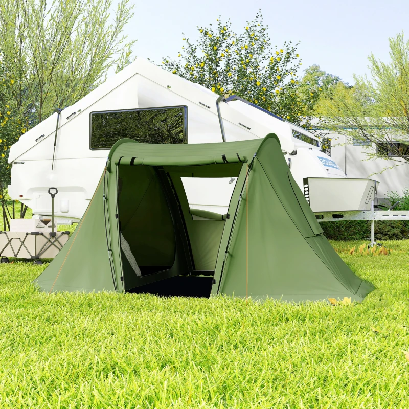 Outsunny 3 Man Camping Tent with Living Area and 2 Bedrooms, 3000mm Waterproof Family Tent with Sewn-in Groundsheet and bag, Portable Dome Shelter for Hiking, Festival, Backpacking, Green