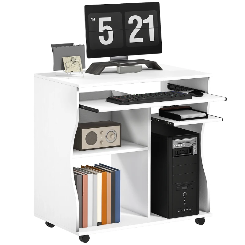 HOMCOM Multi-Storage Compact Work Desk, with Wheels - White