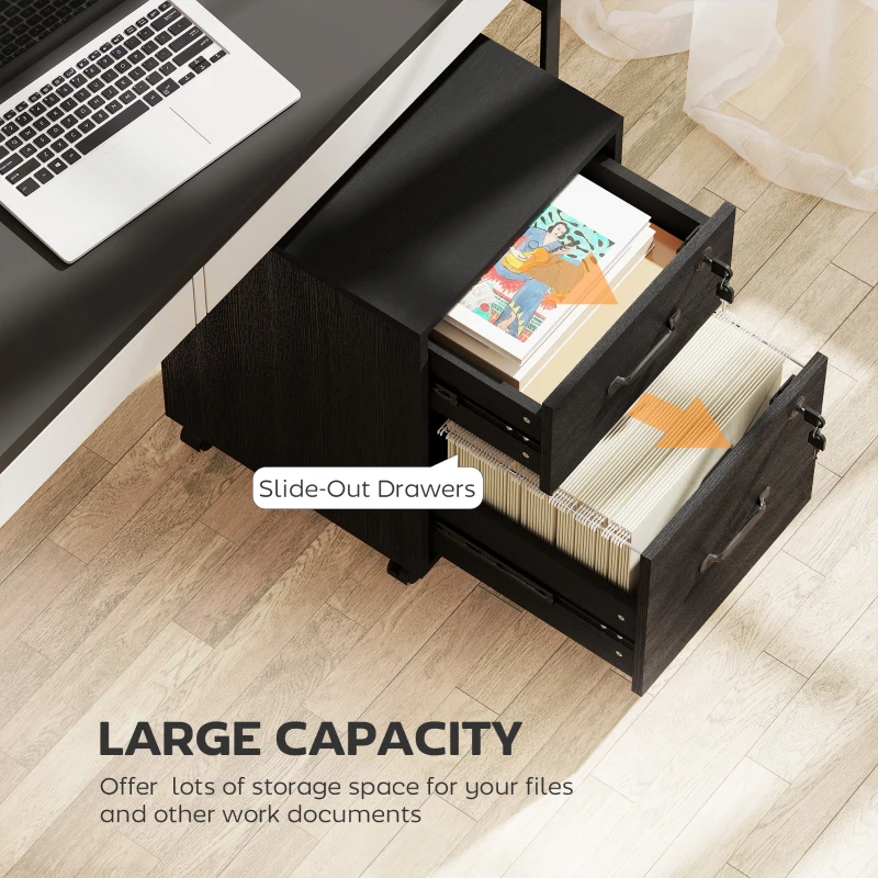 HOMCOM Rolling File Cabinet with 2 Drawers, Mobile Filing Cabinet with Hanging File Folder for Letter Sized Documents, Black