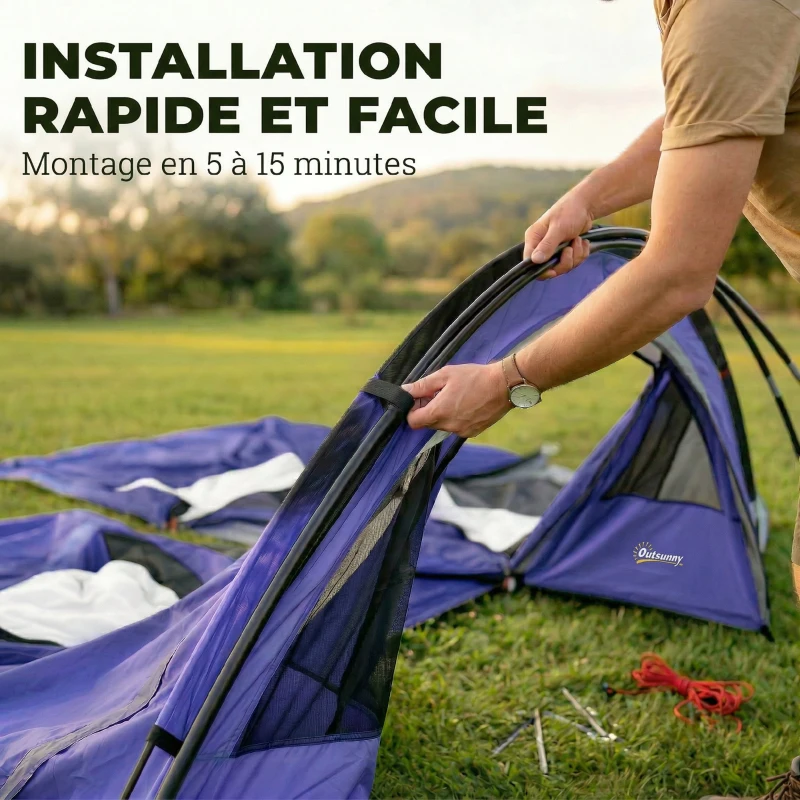 Outsunny Tente de Camping pour 4 Personnes, 2 Chambres, Imperméable 3000mm, avec Tapis de Sol et Sac, 420x300x200cm, Bleu Foncé