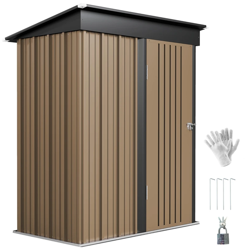 Outsunny 5 x 3ft Corrugated Steel Storage Shed, with Lock - Brown
