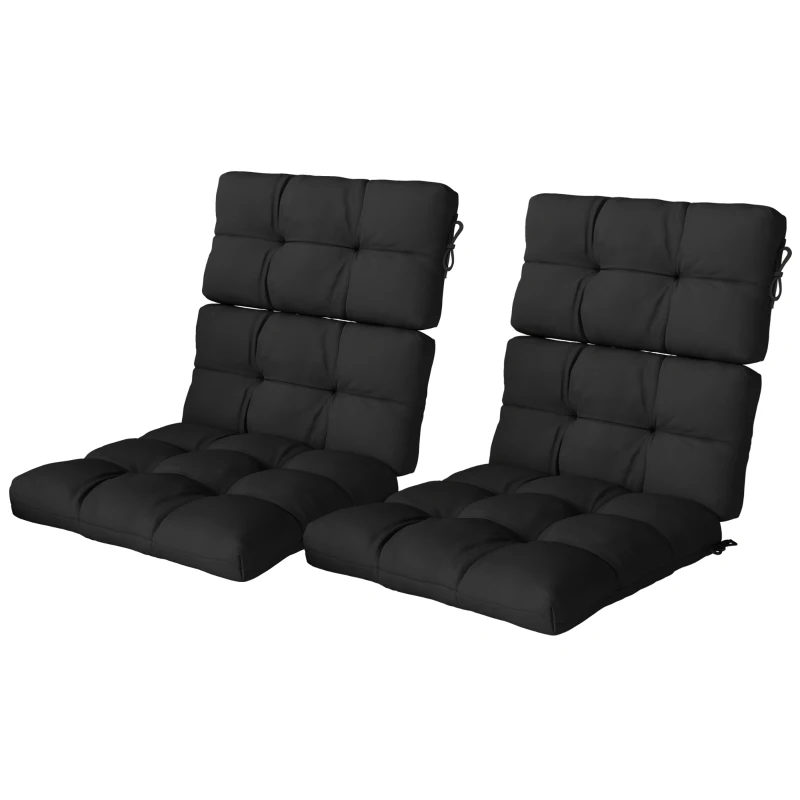 Outsunny 2-Piece Seat Cushion Replacement with Backrest, Garden Patio Chair Cushions Set with Ties, Black
