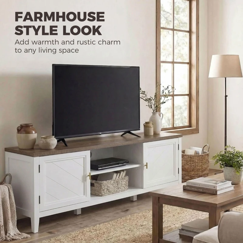 HOMCOM TV Unit for TVs up to 42 Inch, Farmhouse Entertainment Centre with 2 Open Shelves, 2 Cabinets and Thick Top