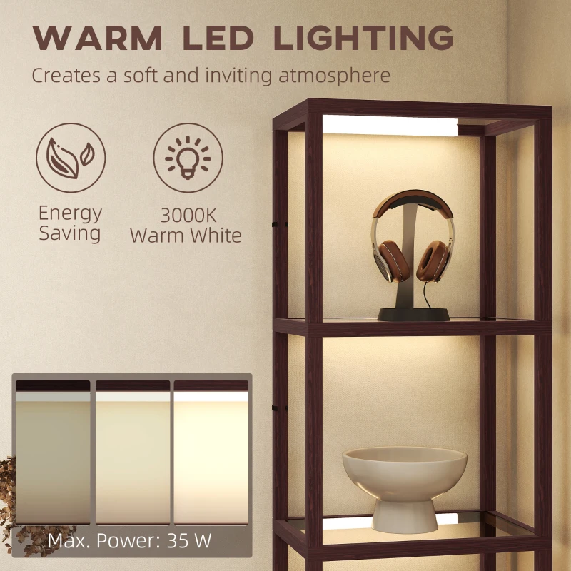 HOMCOM Four-Shelf Floor Lamp - Dark Brown