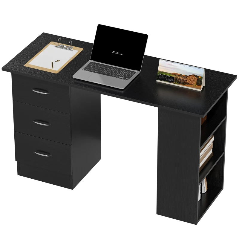 HOMCOM Computer Desk with Drawers, Home Office Desk, Writing Table, PC Workstation with 3 Storage Shelves for Working, Study, 120 x 49 x 72 cm, Black