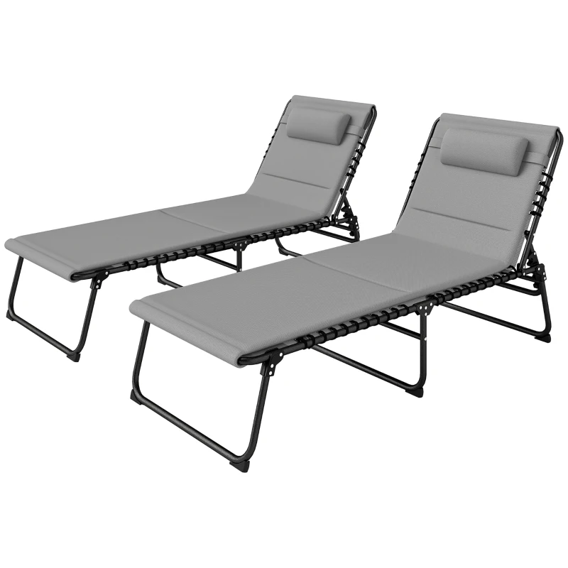 Outsunny Set of Two Reclining Sun Loungers - Light Grey