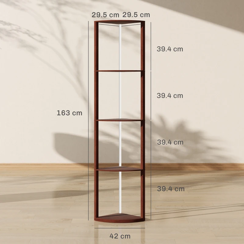 HOMCOM RGB LED Floor Lamp with Shelves, 5-Tier Dimmable Standing Lamp with Adjustable Brightness and Remote Control, Modern Corner Display Shelf Unit for Living Room Bedroom Office, Brown