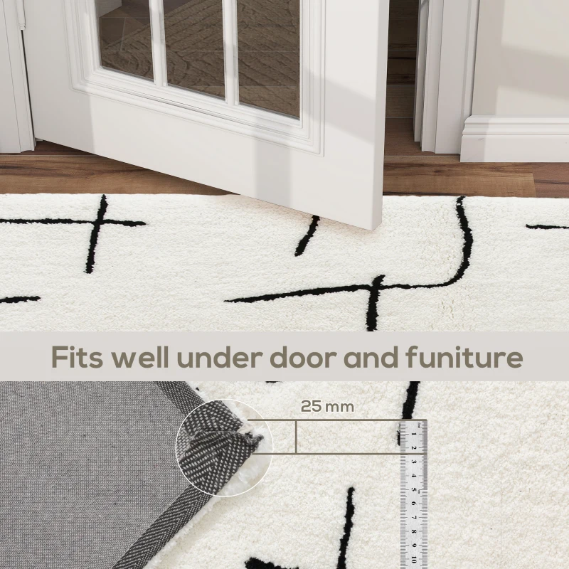 HOMCOM Modern Fluffy Area Rug, Geometric Pattern Washable Rug, Soft High Pile Floor Carpet for Living Room, Bedroom, Dining Room, Home Office, 170 x 120 cm, Cream
