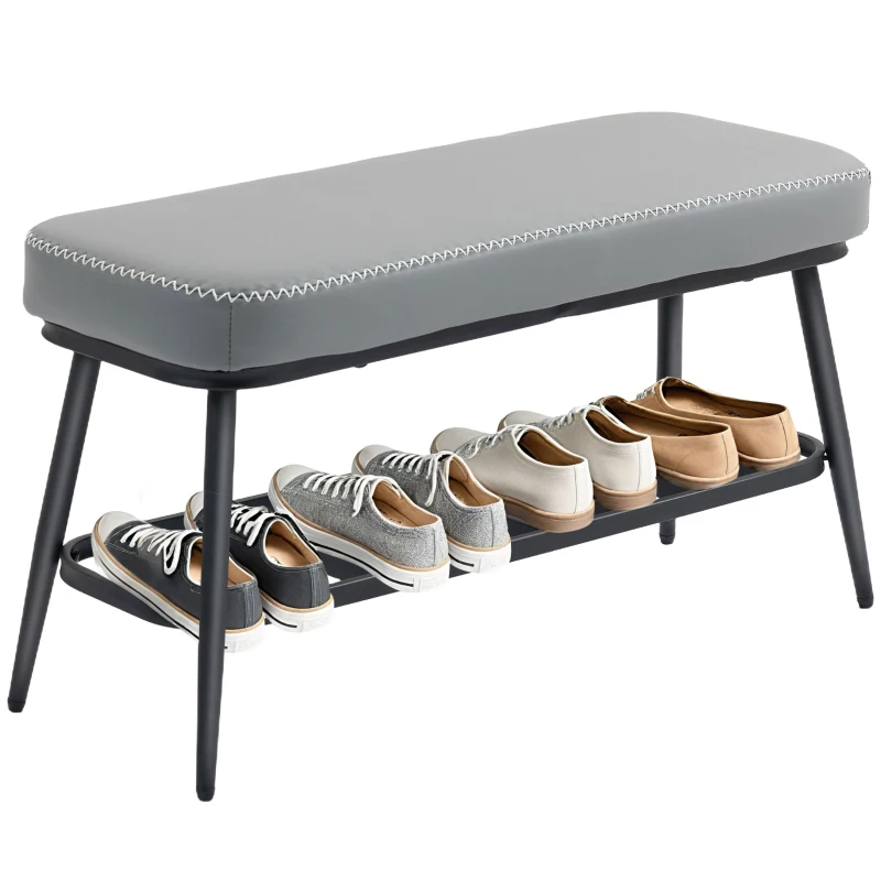 HOMCOM PU Leather Shoe Storage Bench - Grey
