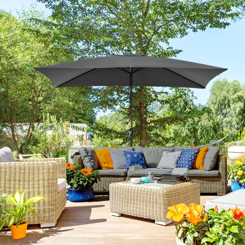 Outsunny 3x2m Garden Parasol Umbrella with Aluminium Pole, Tilt and Crank, Rectangular Outdoor Table Parasol Sun Shade for Patio, Black