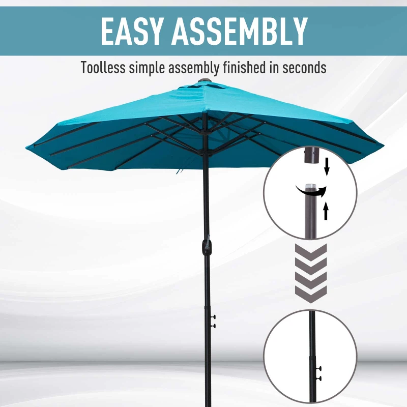 Outsunny 4.6m Double Garden Parasol - Sky Blue