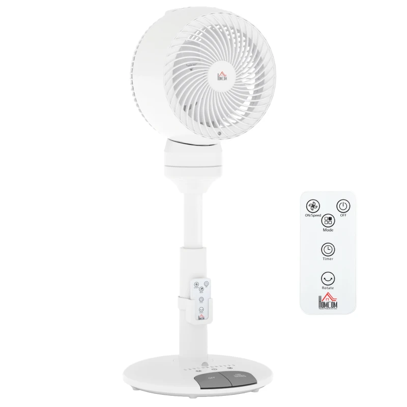 HOMCOM Standing Fan for Bedroom, 28" Pedestal Fan with Remote, 70° Oscillating, 90° Vertical Tilt, 3 Speeds, Adjustable Height, 7H Timer, Foot Button, White