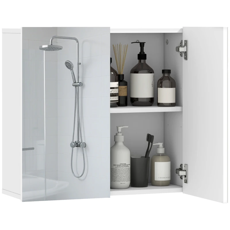 HOMCOM Double-Door Bathroom Mirror Cabinet - White