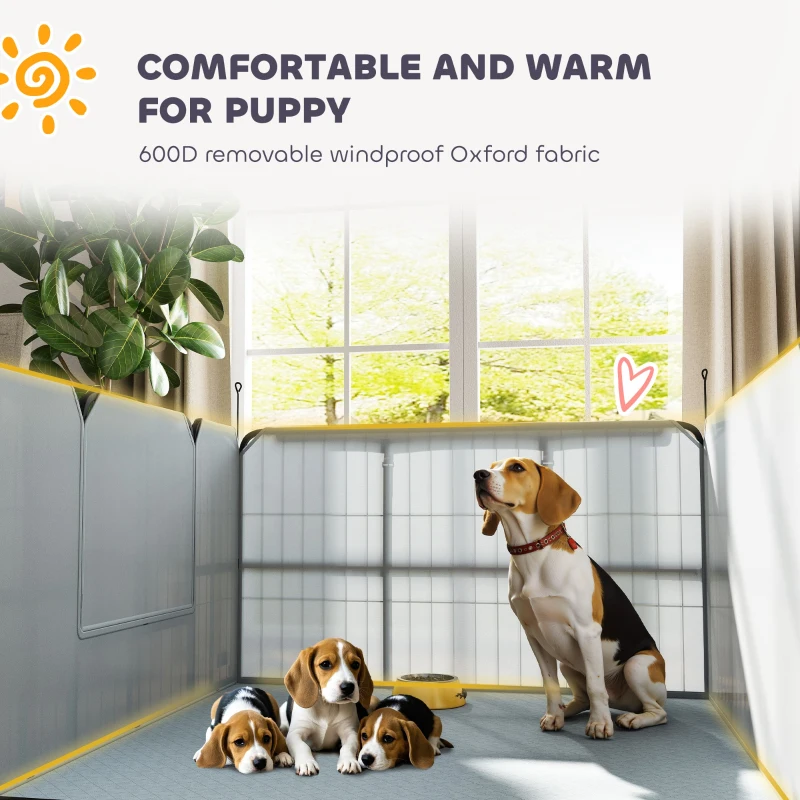 PawHut Steel Dog Whelping Box with Washable Whelping Pad, Wind-Resistant Cloth, for Small, Medium Dogs, 102 x 102 x 60cm