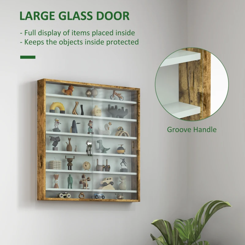 HOMCOM Six Shelf Display Cabinet, with Glass Doors - Brown