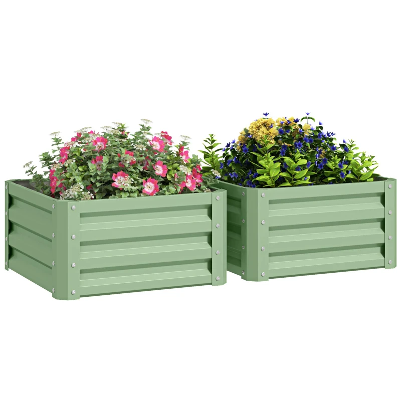 Outsunny Set of Two 60 x 60cm Steel Planter Boxes - Light Green