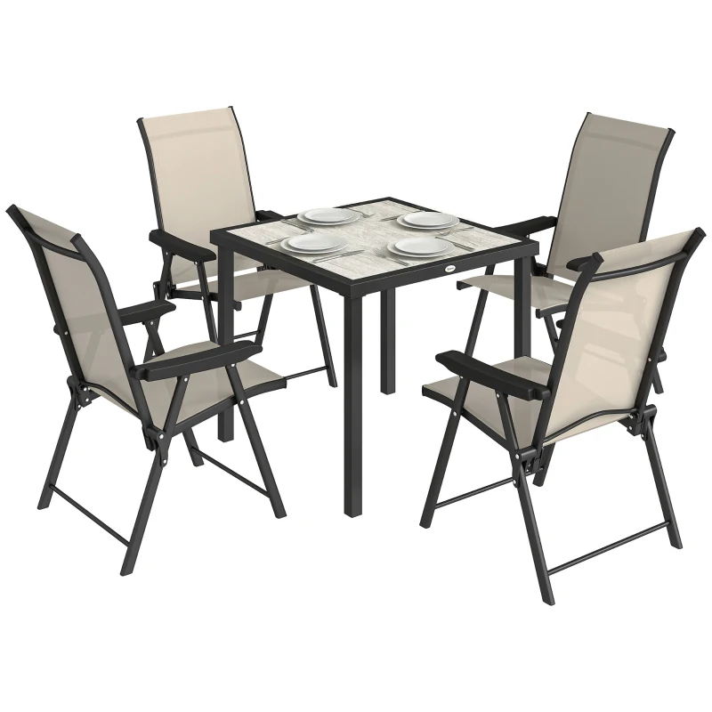 Outsunny 5 Pieces Outdoor Dining Set, Garden Dining Set for 4 with Square Table and Folding Chairs, Brown