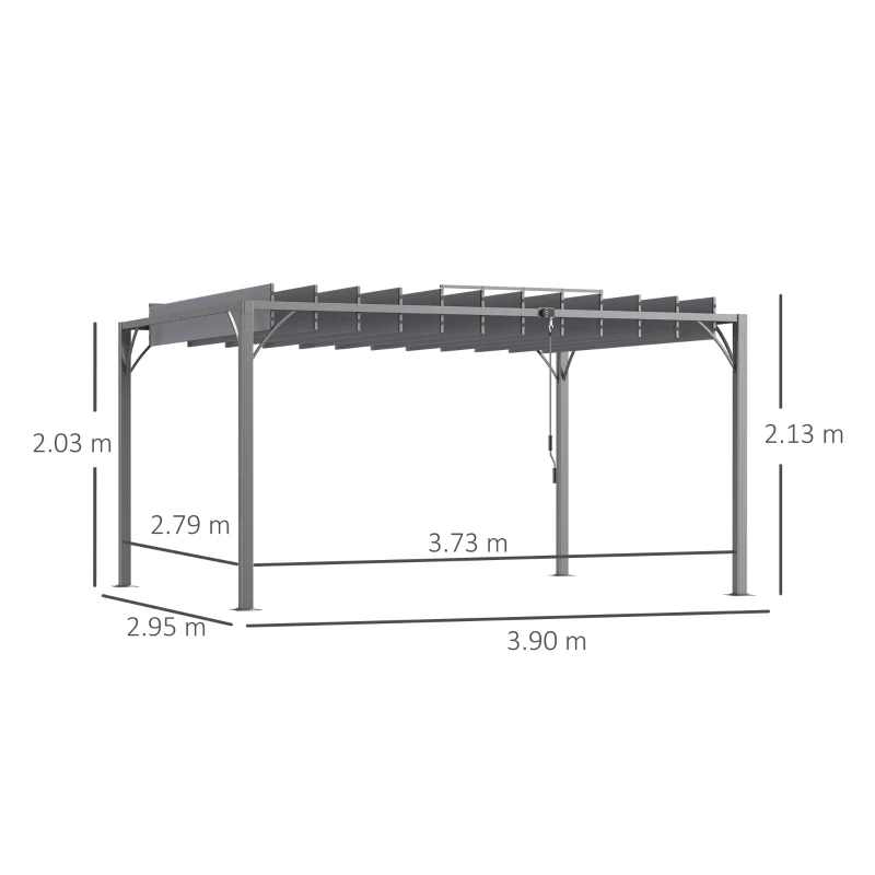 Outsunny 4 x 3(m) Outdoor Pergola with Retractable Roof, Aluminium Louvered Patio Gazebo Canopy for Garden, Patio, Grey