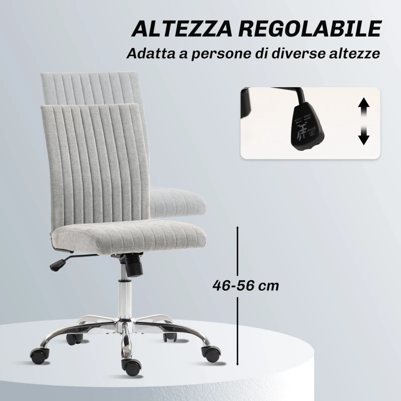 HOMCOM Sedia Ufficio Senza Braccioli con Altezza Regolabile e Seduta Girevole, Rivestimento in Tessuto, Grigio