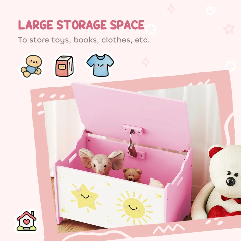 AIYAPLAY Toy Box with Lid, Safety Hinges and Groove Handles, Toy Storage organiser for Kids, Living Room, Playroom, Pink