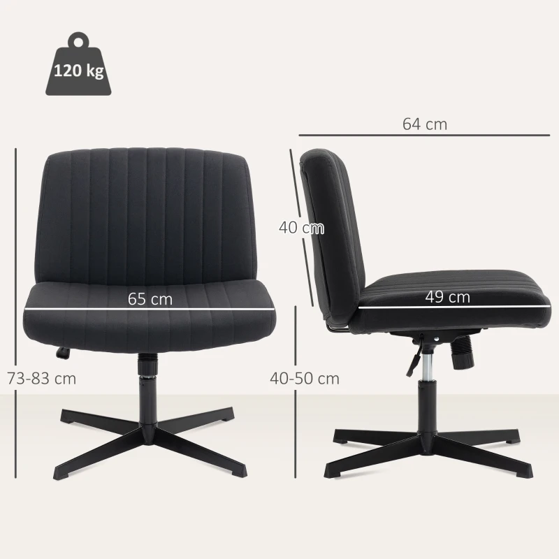 HOMCOM Armless Office Chair No Wheels, Linen Fabric Criss Cross Legged Desk Chair with Wide Seat, Thick Padding, Tilt Function, Height Adjustable Swivel Computer Seat for Home, Black