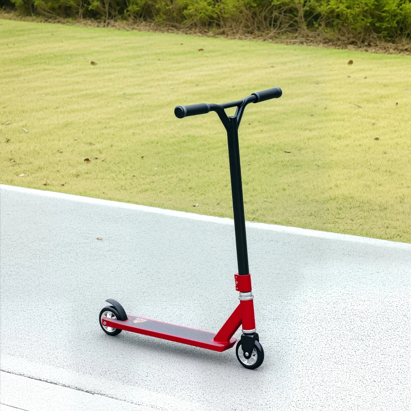 HOMCOM Stunt Scooter, 360° Entry Level Tricks Scooter w/ Lightweight Aluminium Deck and ABEC 7 Bearing, For Age 14+ Beginners, Red
