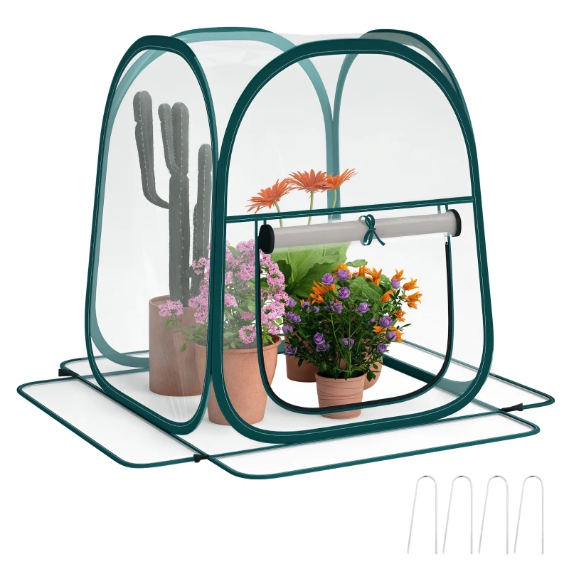 Outsunny Mini Invernadero Plegable Pop-up Invernadero de Exterior con Puerta Enrollable y Cubierta Transparente