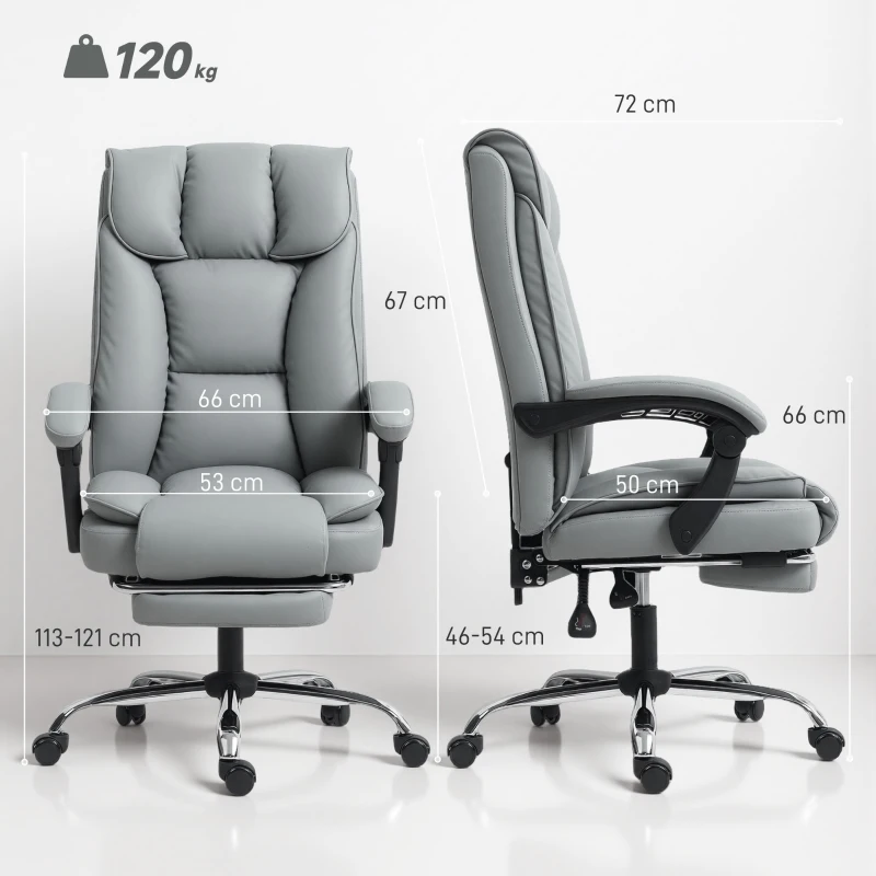 HOMCOM 155° Reclining Faux Leather Swivel Office Chair -Grey