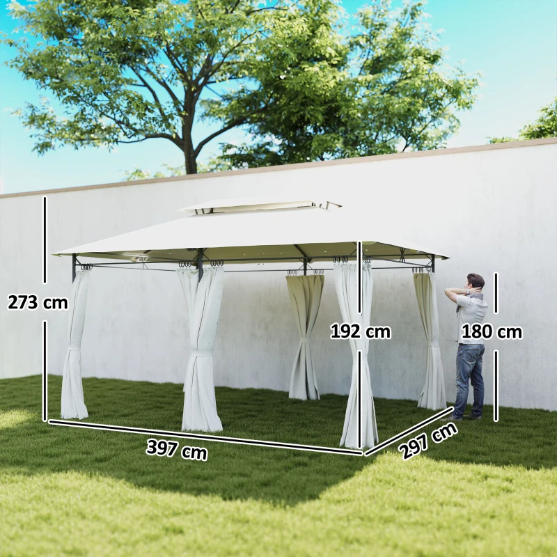 Outsunny 3 x 4m Metal Frame, Two-Tier Roof Gazebo - Cream White