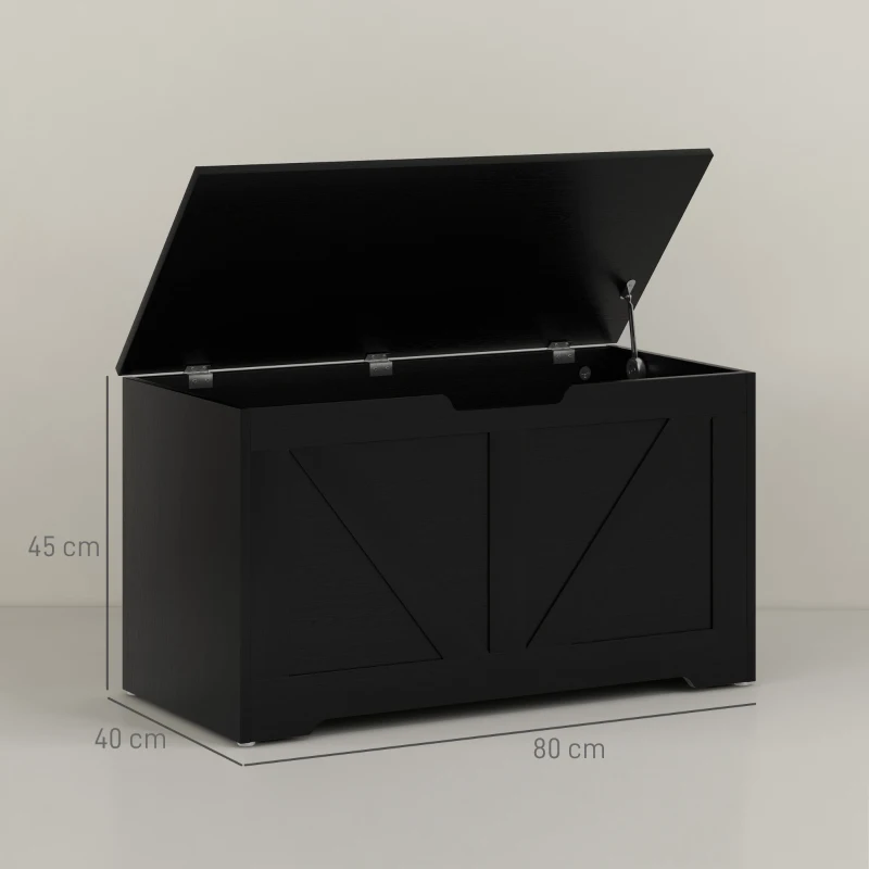 HOMCOM 100L Home Storage Box, with Safety Hinges - Black Wood-Effect